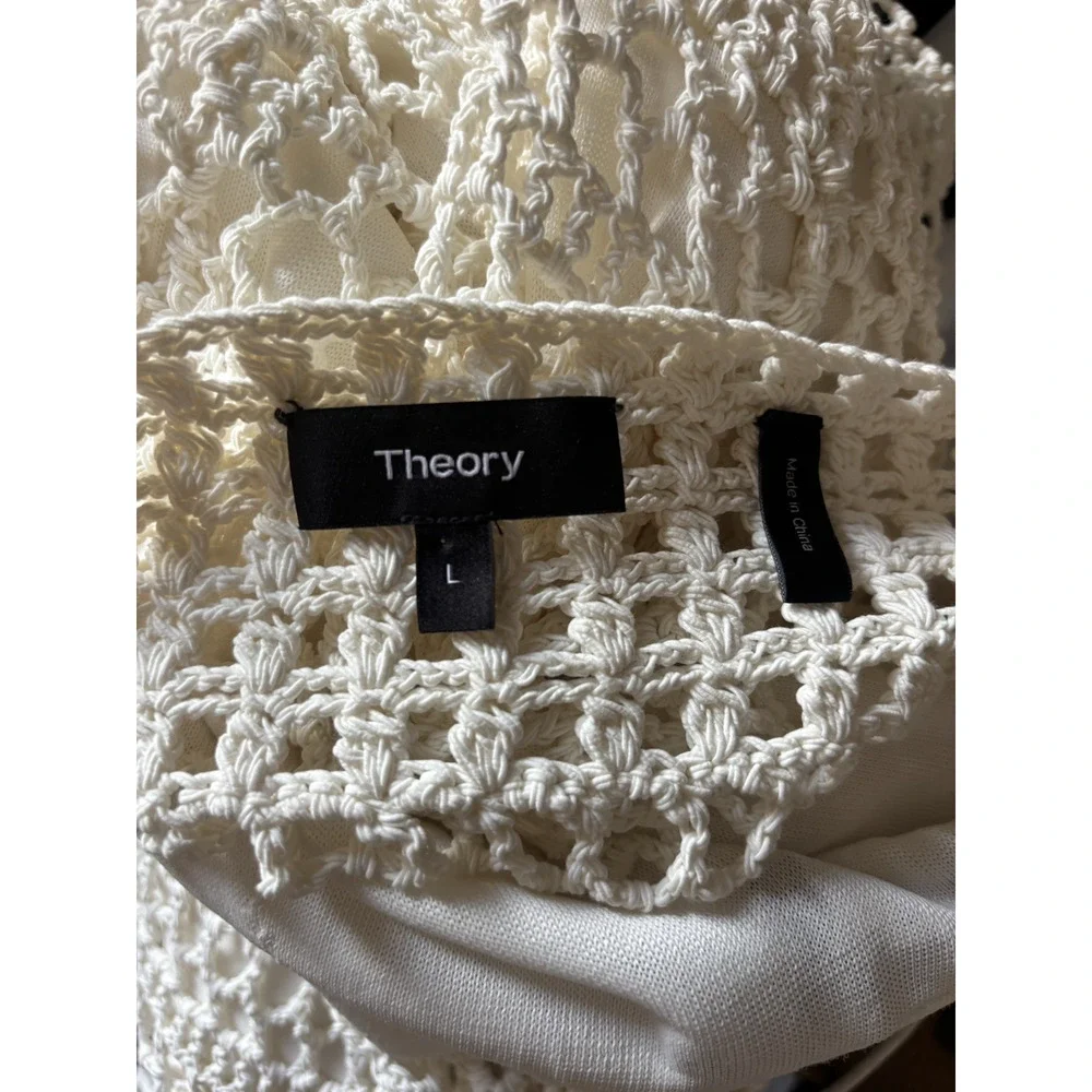 Theory Maxi Skirt Large Crochet Lined Cream Stretch Boho Aline Long